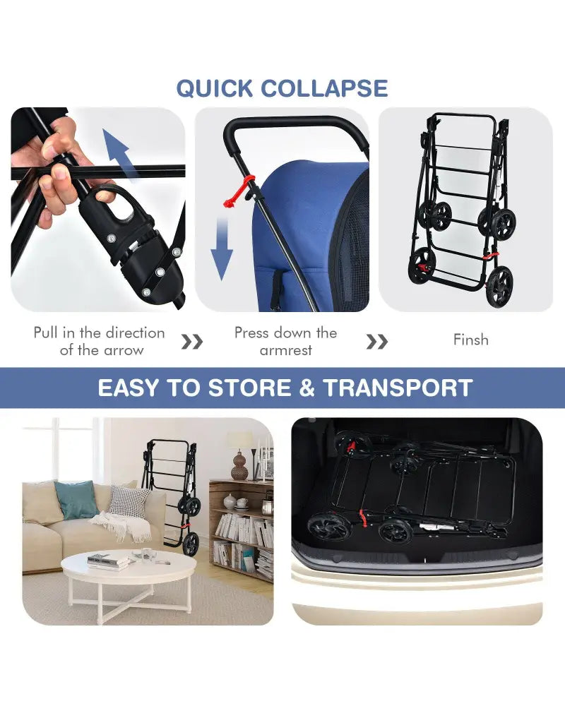 4-in-1 Double Pet Stroller with Detachable Carrier and Travel Carriage-Blue - Blue - Dog Supplies