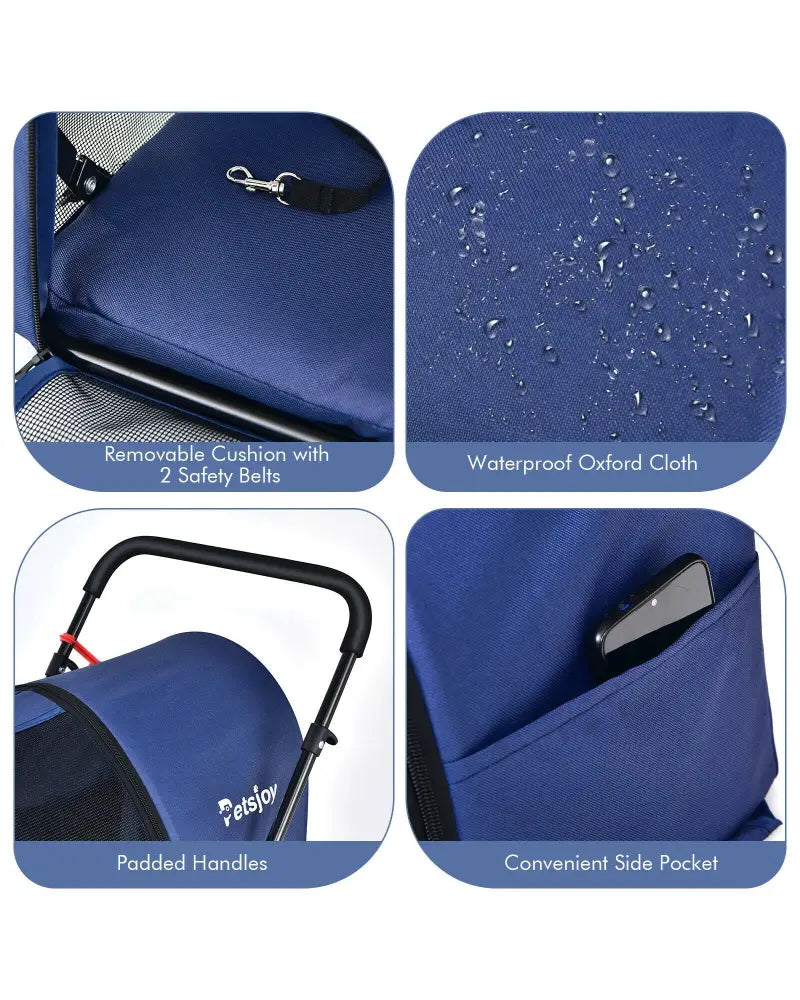4-in-1 Double Pet Stroller with Detachable Carrier and Travel Carriage-Blue - Blue - Dog Supplies