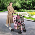 4-in-1 Double Pet Stroller with Detachable Carrier and Travel Carriage-Pink - Pink - Dog Supplies