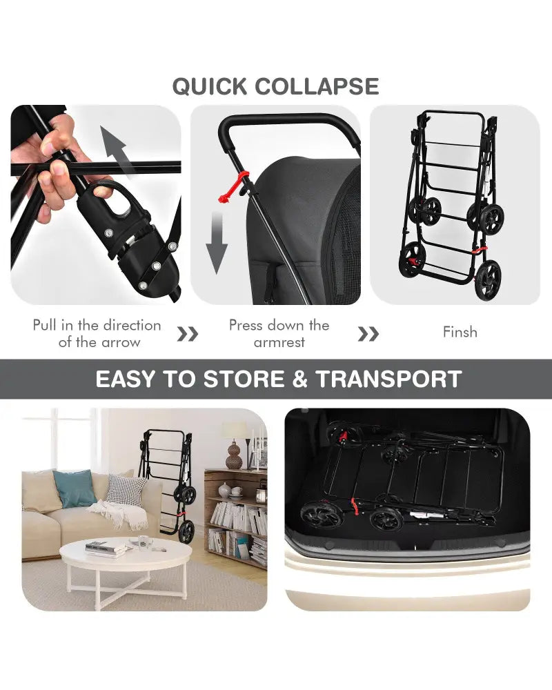4-in-1 Double Pet Stroller with Detachable Carrier and Travel Carriage-Black - Black - Dog Supplies