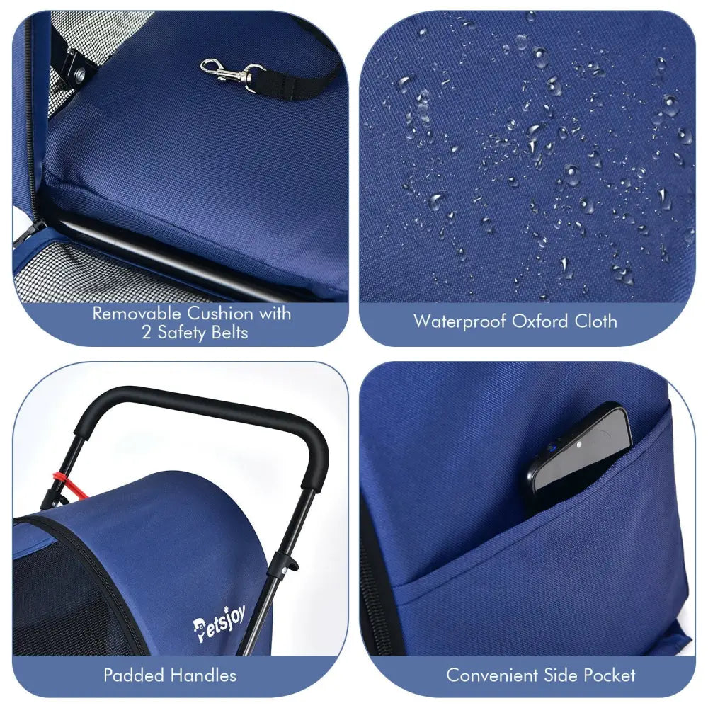 4-in-1 Double Pet Stroller with Detachable Carrier and Travel Carriage-Blue - Blue - Dog Supplies