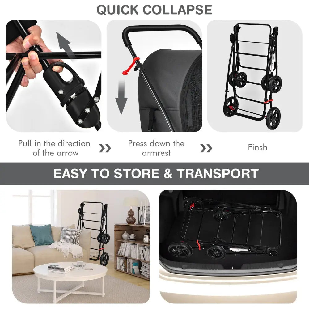 4-in-1 Double Pet Stroller with Detachable Carrier and Travel Carriage-Black - Black - Dog Supplies