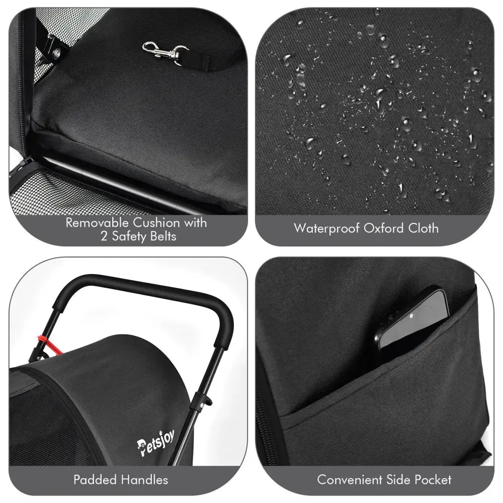4-in-1 Double Pet Stroller with Detachable Carrier and Travel Carriage-Black - Black - Dog Supplies