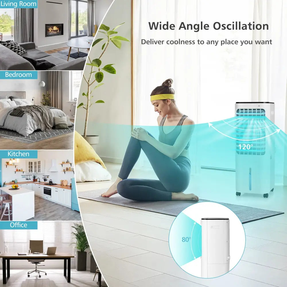 4-in-1 Evaporative Air Cooler with 12L Water Tank and 4 Ice Boxes-White - White - Air Coolers