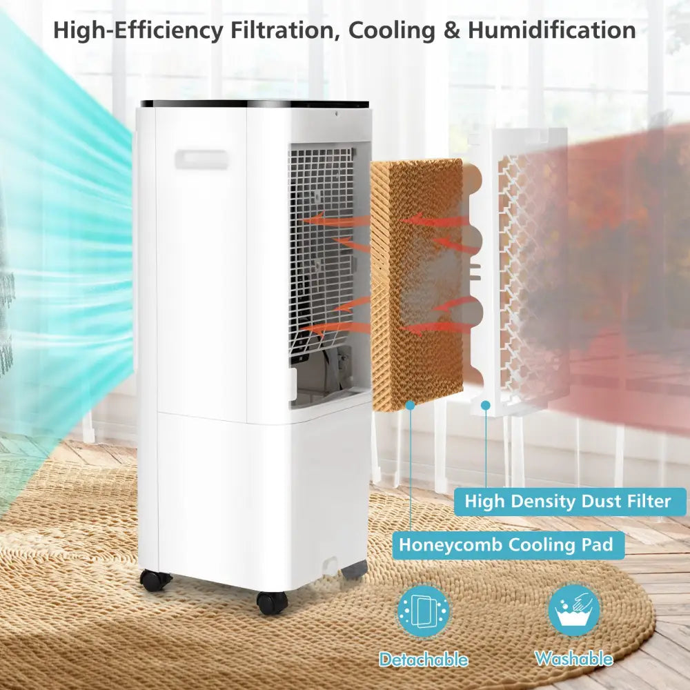 4-in-1 Evaporative Air Cooler with 12L Water Tank and 4 Ice Boxes-White - White - Air Coolers