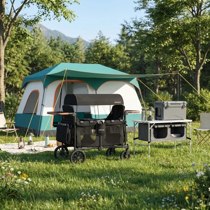 4-in-1 Family Camping Gear Set: Wagon Camping Table Cooler and Camping Tent - Camping