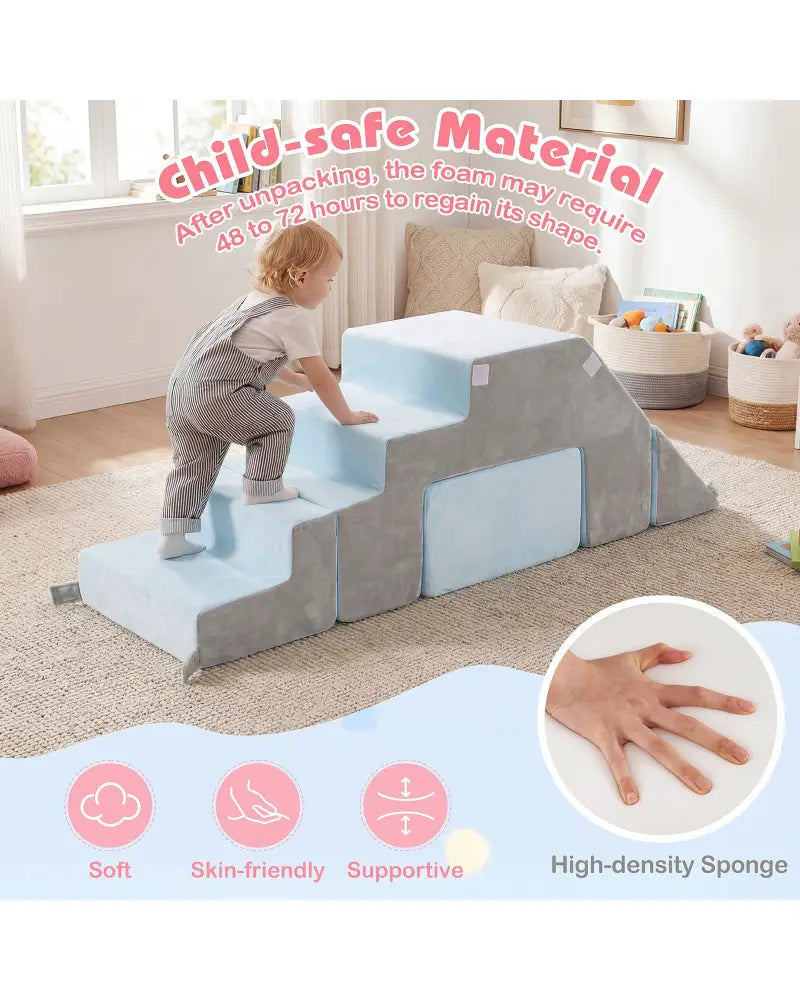 4-in-1 Foam Climbing Blocks Toddler Indoor Climb with Slide-Gray - Gray - Climbers & Slides