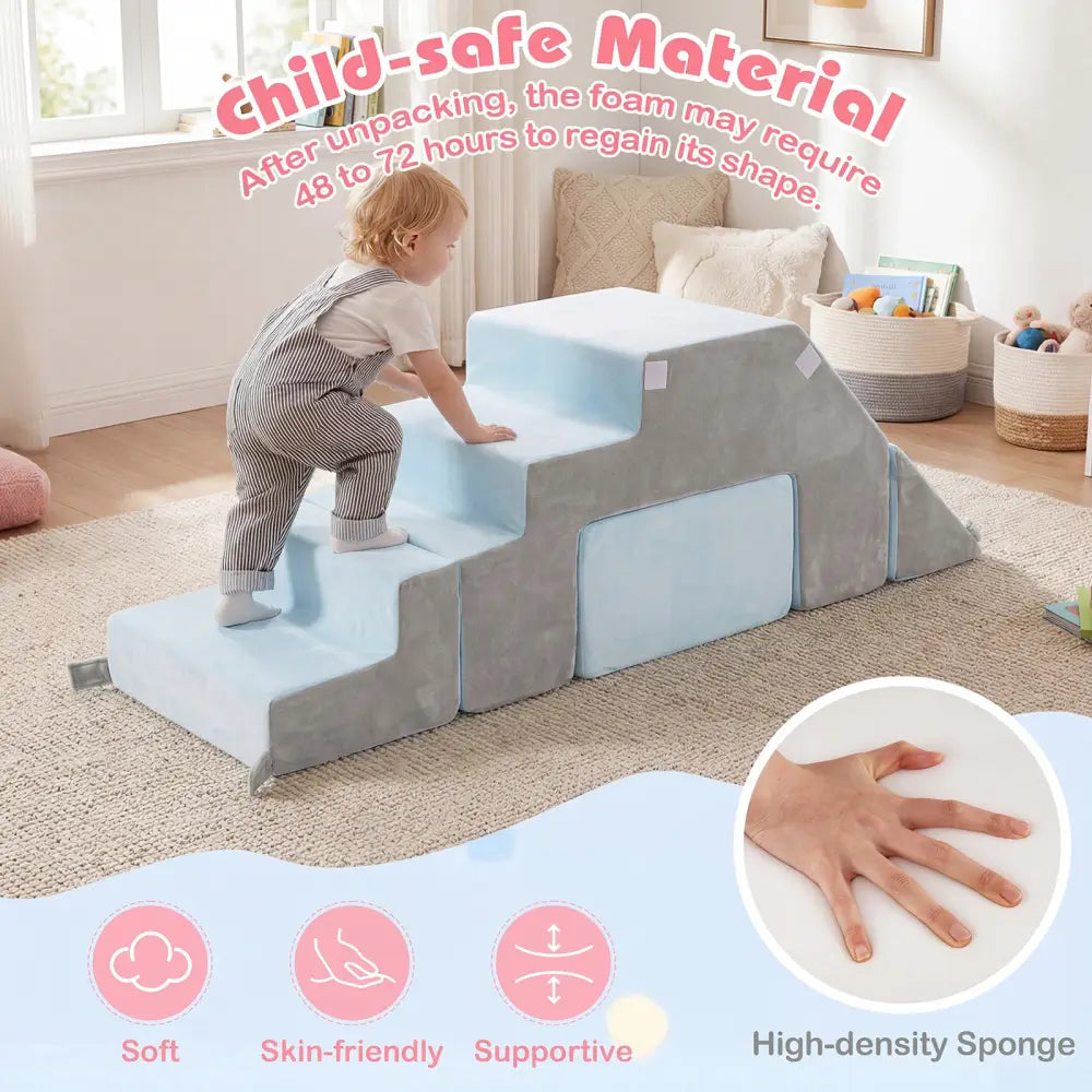 4-in-1 Foam Climbing Blocks Toddler Indoor Climb with Slide-Gray - Gray - Climbers & Slides