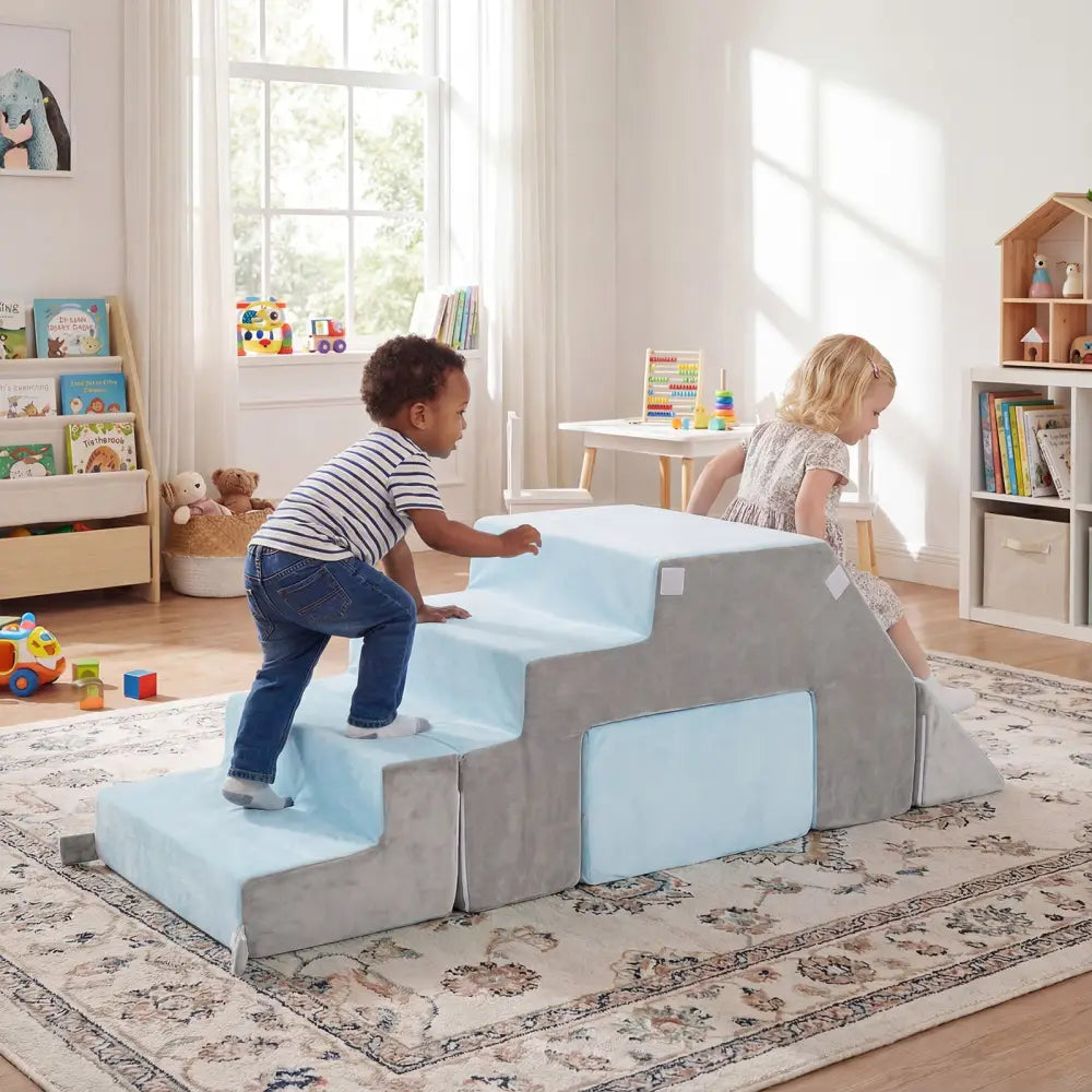 4-in-1 Foam Climbing Blocks Toddler Indoor Climb with Slide-Gray - Gray - Climbers & Slides