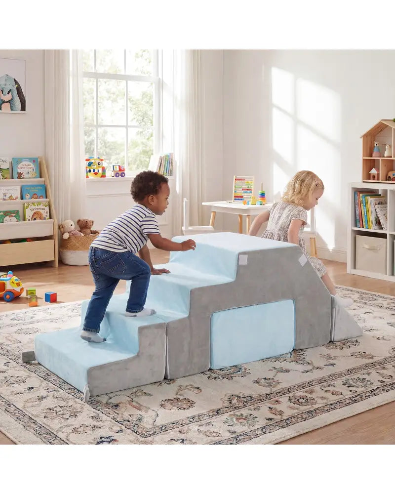 4-in-1 Foam Climbing Blocks Toddler Indoor Climb with Slide-Gray - Gray - Climbers & Slides
