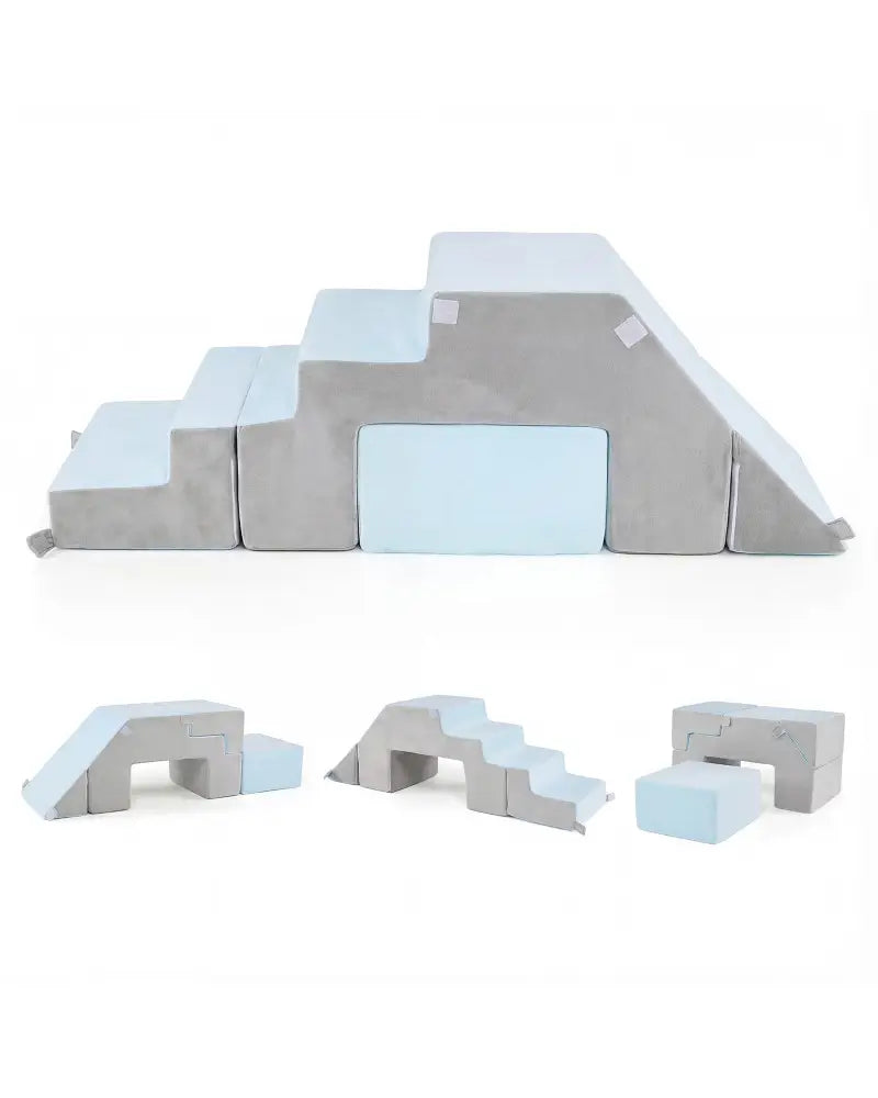 4-in-1 Foam Climbing Blocks Toddler Indoor Climb with Slide-Gray - Gray - Climbers & Slides