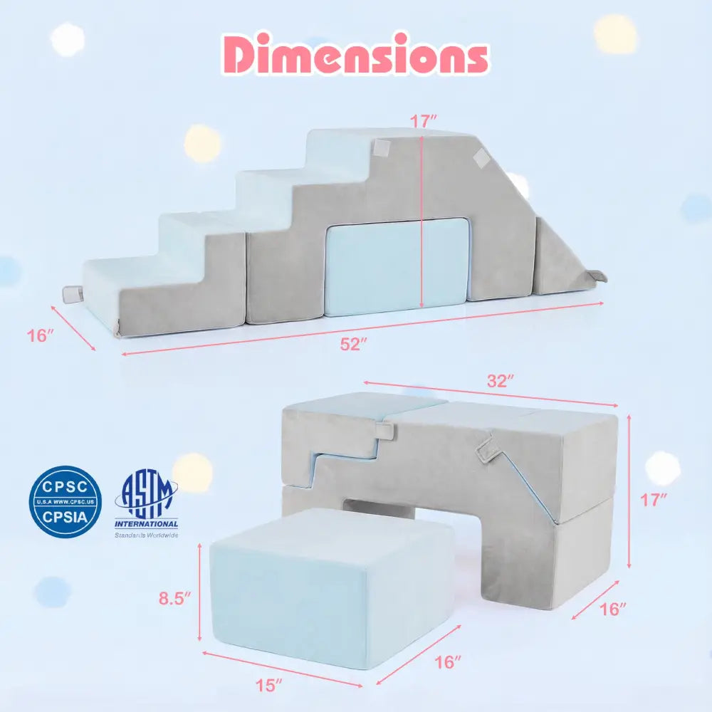 4-in-1 Foam Climbing Blocks Toddler Indoor Climb with Slide-Gray - Gray - Climbers & Slides
