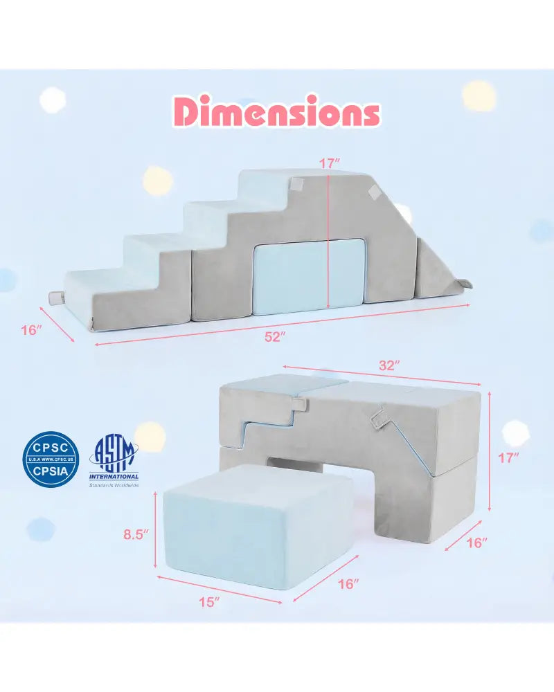 4-in-1 Foam Climbing Blocks Toddler Indoor Climb with Slide-Gray - Gray - Climbers & Slides