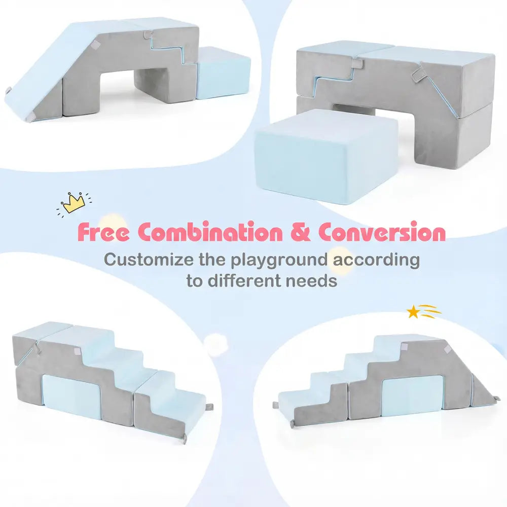 4-in-1 Foam Climbing Blocks Toddler Indoor Climb with Slide-Gray - Gray - Climbers & Slides