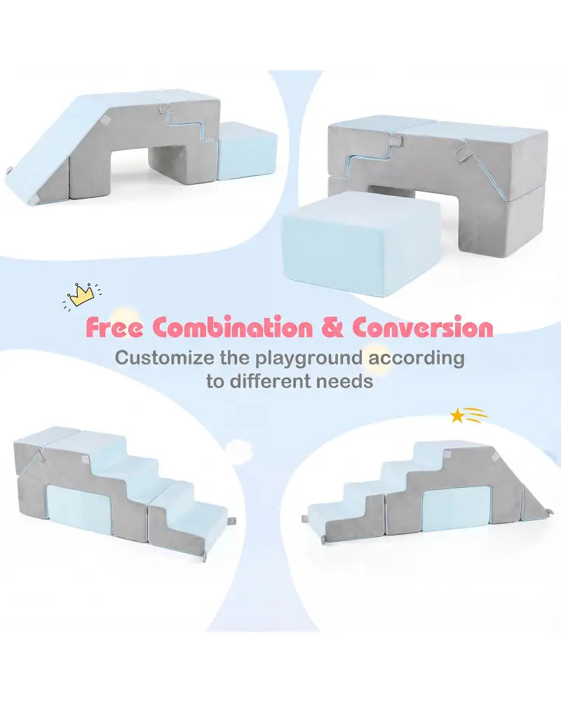 4-in-1 Foam Climbing Blocks Toddler Indoor Climb with Slide-Gray - Gray - Climbers & Slides
