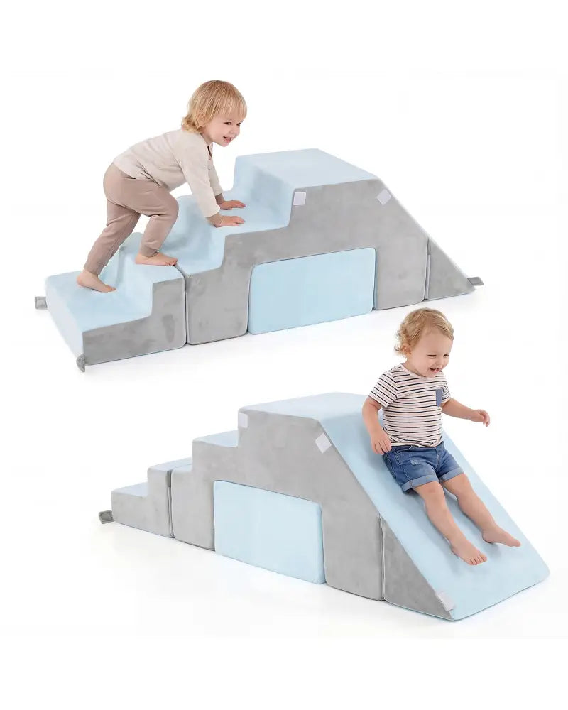 4-in-1 Foam Climbing Blocks Toddler Indoor Climb with Slide-Gray - Gray - Climbers & Slides