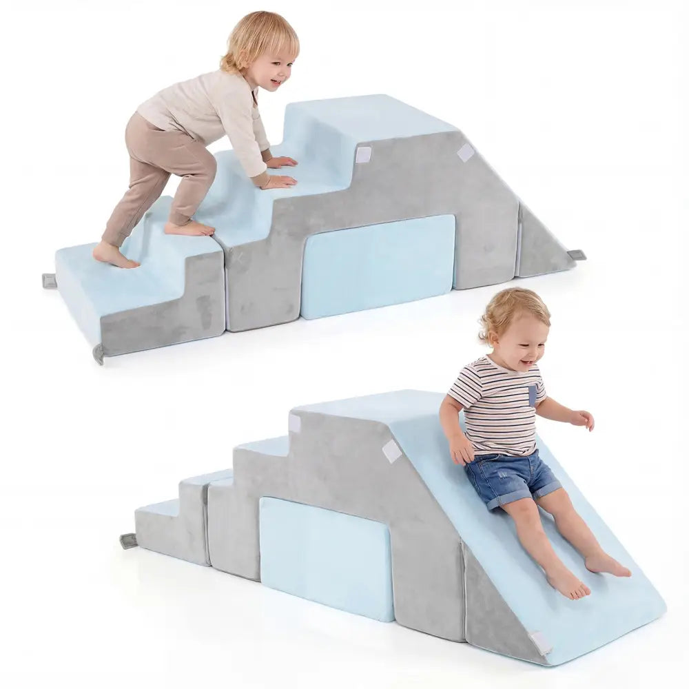 4-in-1 Foam Climbing Blocks Toddler Indoor Climb with Slide-Gray - Gray - Climbers & Slides