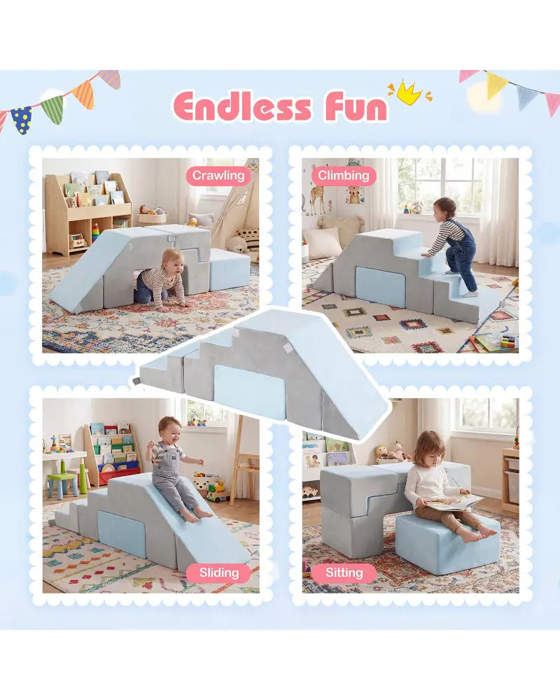 4-in-1 Foam Climbing Blocks Toddler Indoor Climb with Slide-Gray - Gray - Climbers & Slides