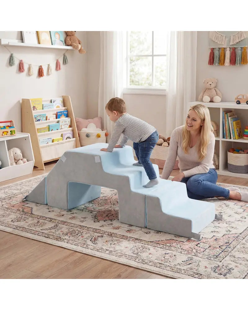 4-in-1 Foam Climbing Blocks Toddler Indoor Climb with Slide-Gray - Gray - Climbers & Slides