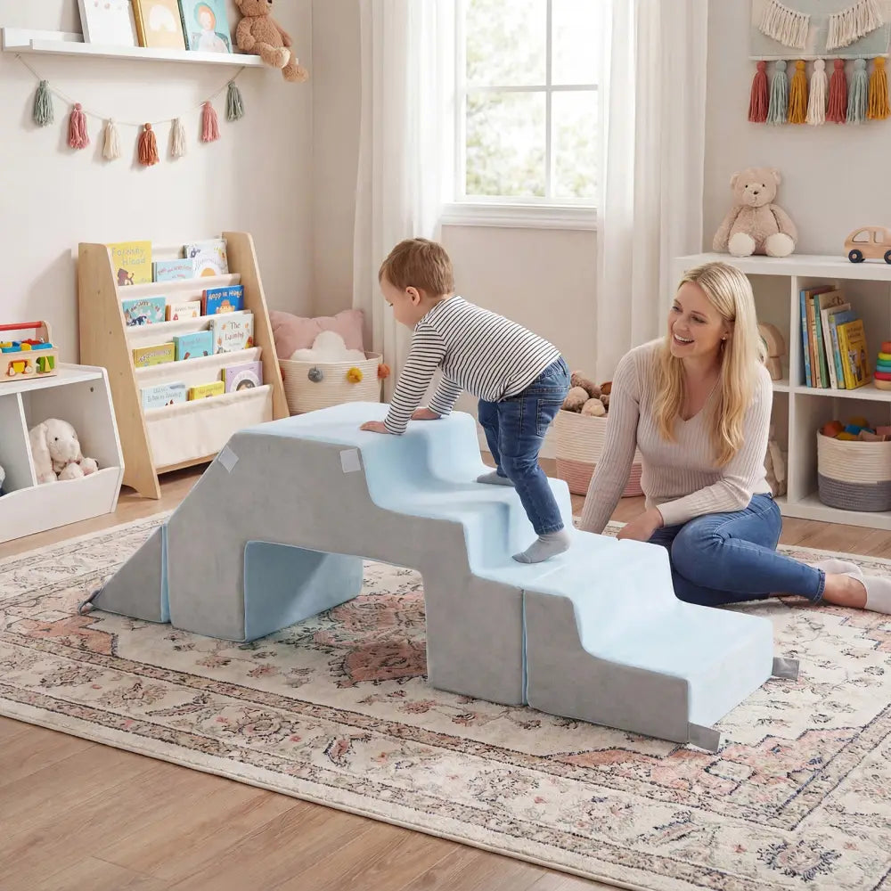 4-in-1 Foam Climbing Blocks Toddler Indoor Climb with Slide-Gray - Gray - Climbers & Slides