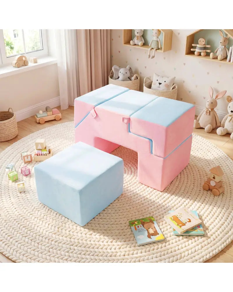 4-in-1 Foam Climbing Blocks Toddler Indoor Climb with Slide-Pink - Pink - Climbers & Slides