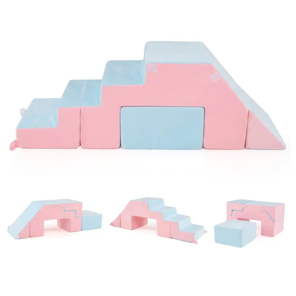 4-in-1 Foam Climbing Blocks Toddler Indoor Climb with Slide-Pink - Pink - Climbers & Slides