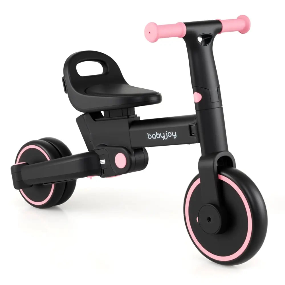 4-in-1 Foldable Toddler Tricycle with Push Handle with Adjustable Seat-Pink - Pink - Push & Pedal Ride On Toys