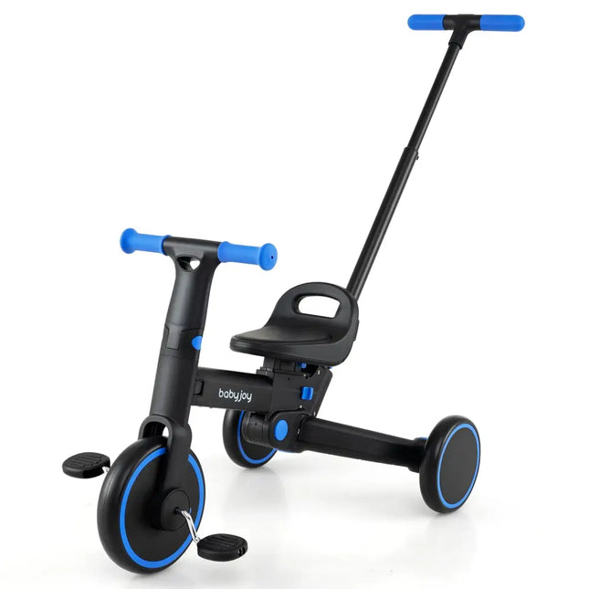 4-in-1 Foldable Toddler Tricycle with Push Handle with Adjustable Seat-Navy - Navy - Push & Pedal Ride On Toys