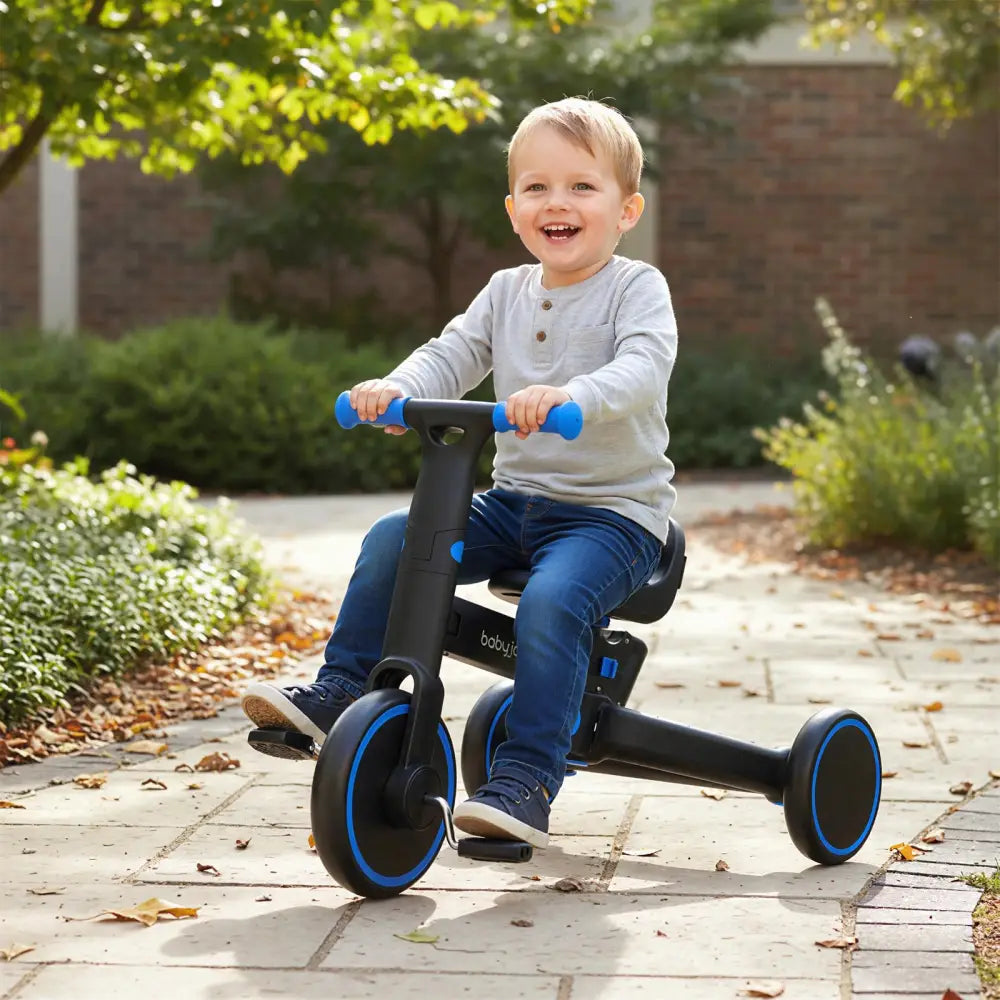 4-in-1 Foldable Toddler Tricycle with Push Handle with Adjustable Seat-Navy - Navy - Push & Pedal Ride On Toys