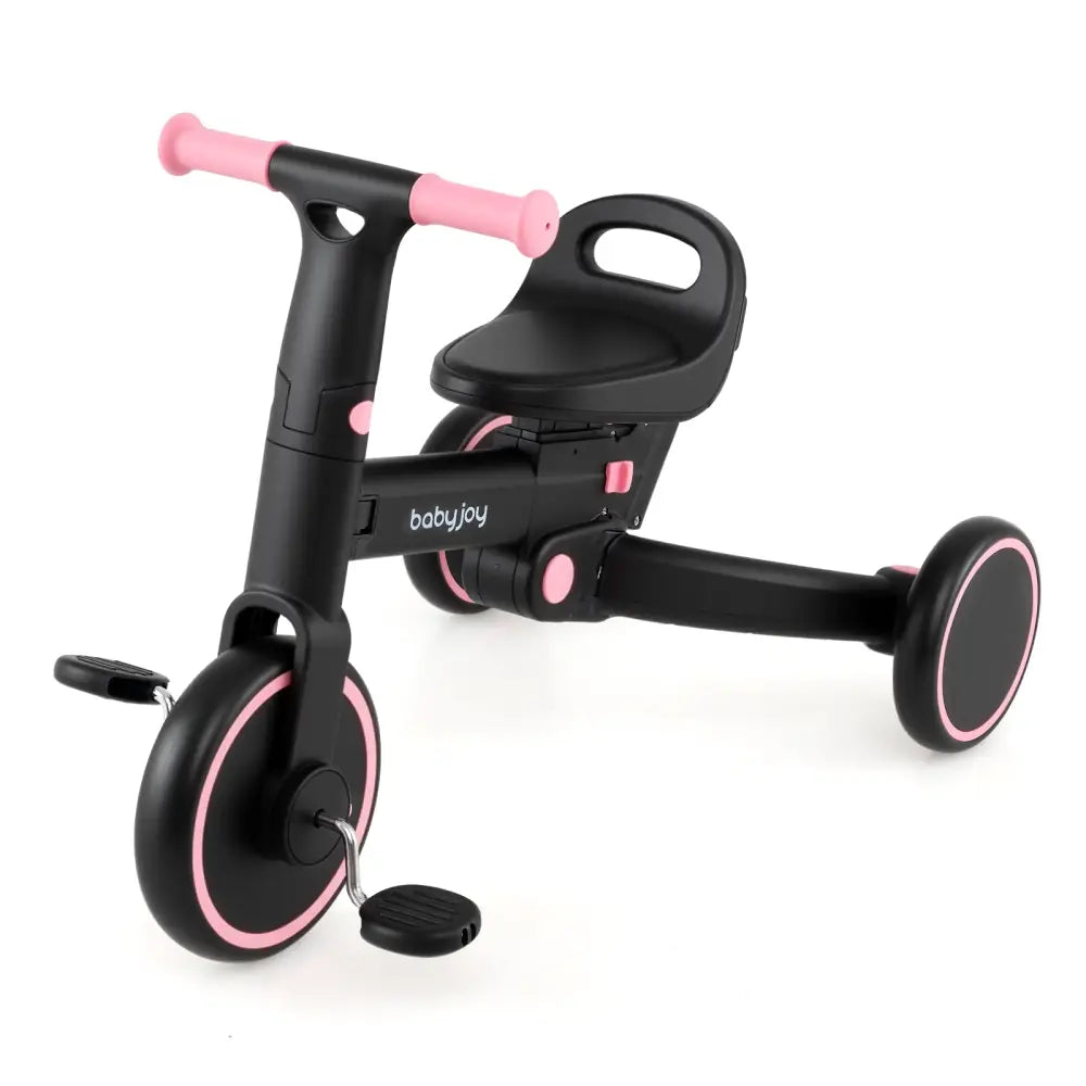 4-in-1 Foldable Toddler Tricycle with Push Handle with Adjustable Seat-Pink - Pink - Push & Pedal Ride On Toys