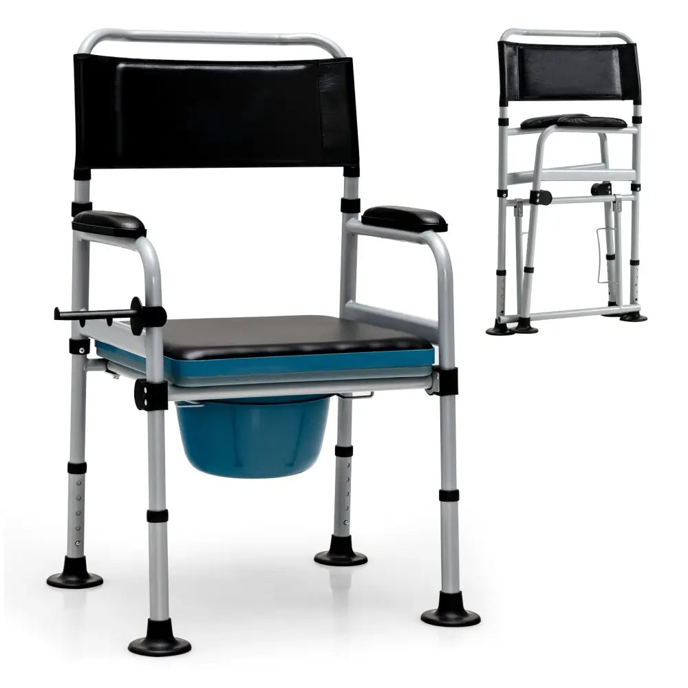 4-in-1 Folding Bedside Commode Chair with Detachable Bucket and Towel Holder - Silver - Bath Safety
