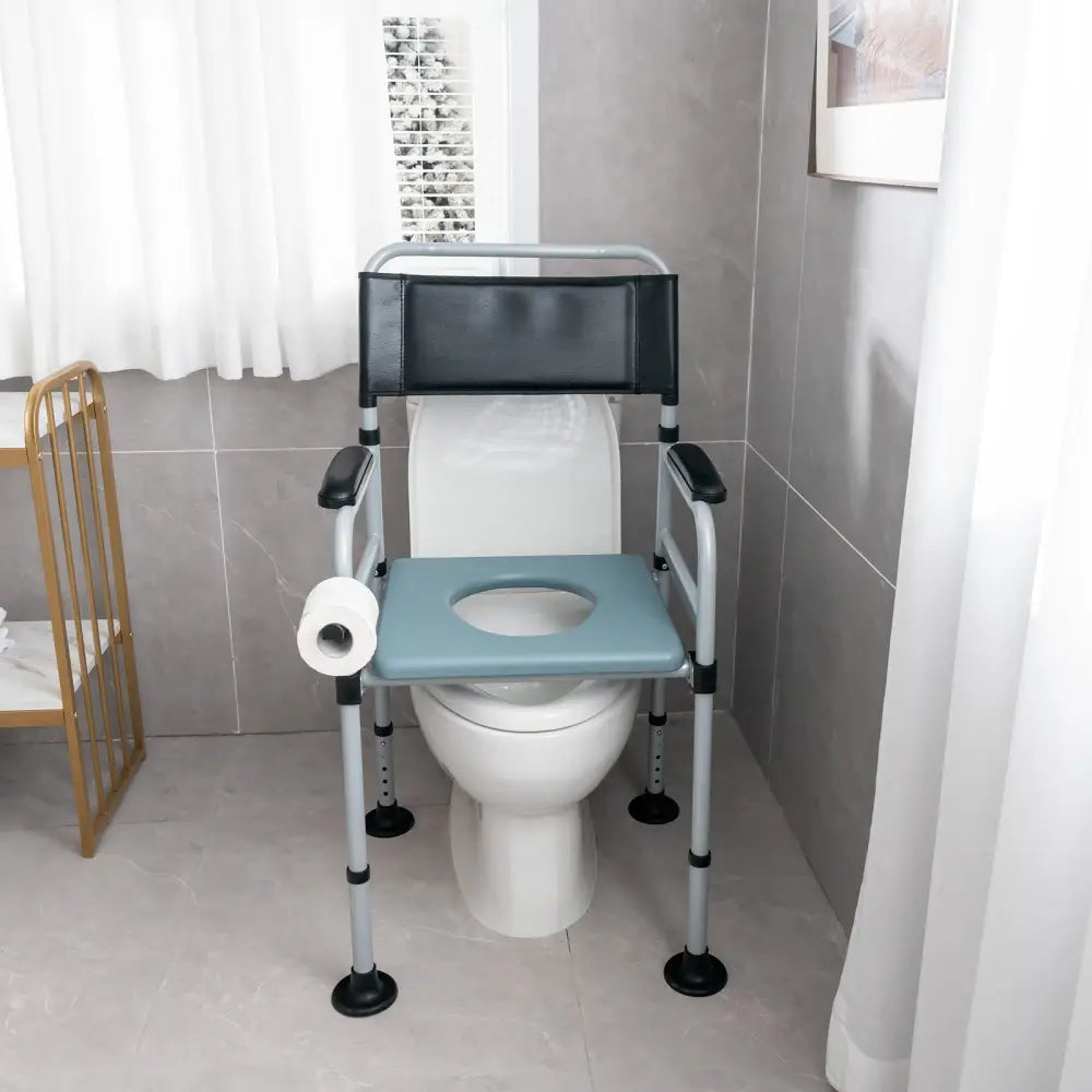 4-in-1 Folding Bedside Commode Chair with Detachable Bucket and Towel Holder - Silver - Bath Safety