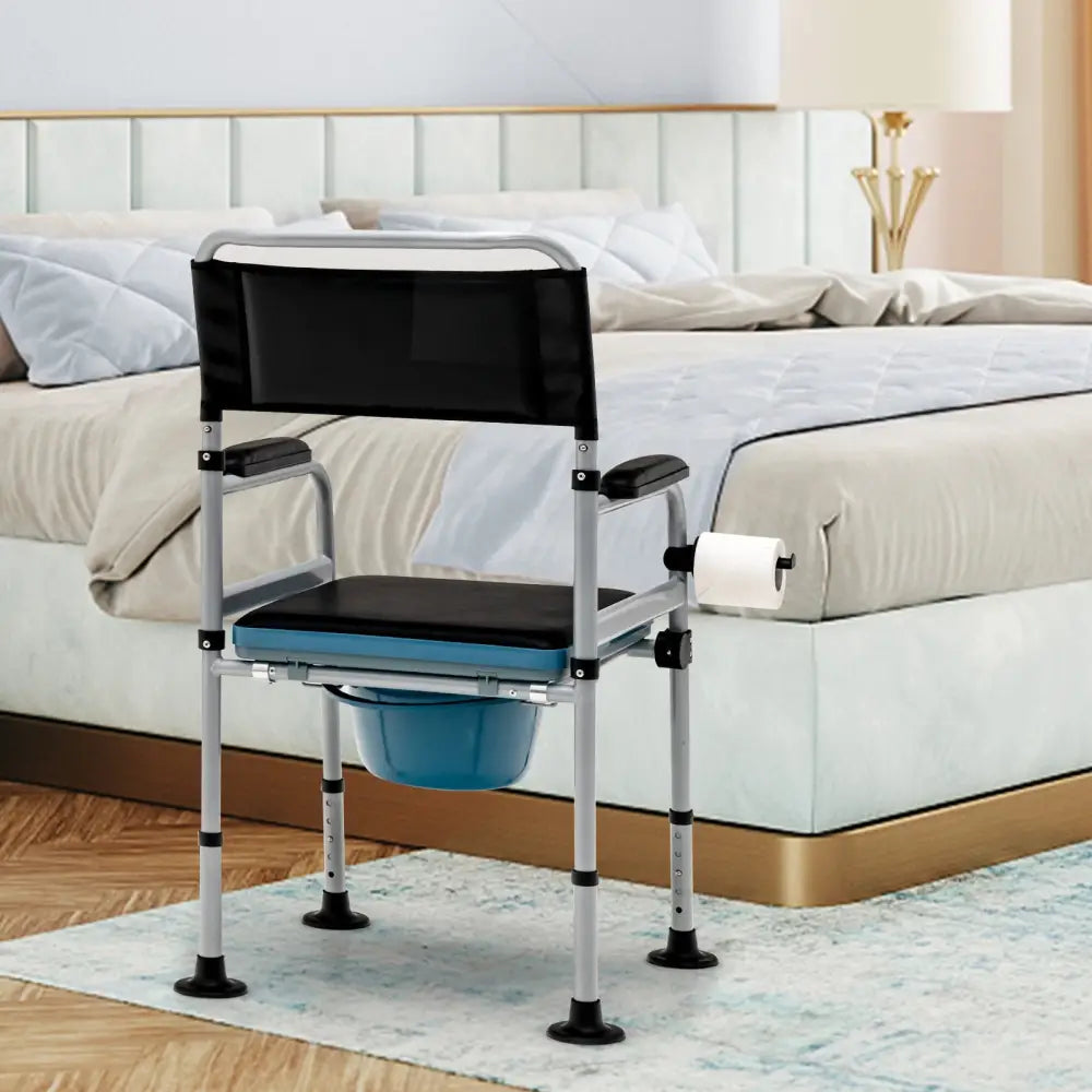 4-in-1 Folding Bedside Commode Chair with Detachable Bucket and Towel Holder - Silver - Bath Safety