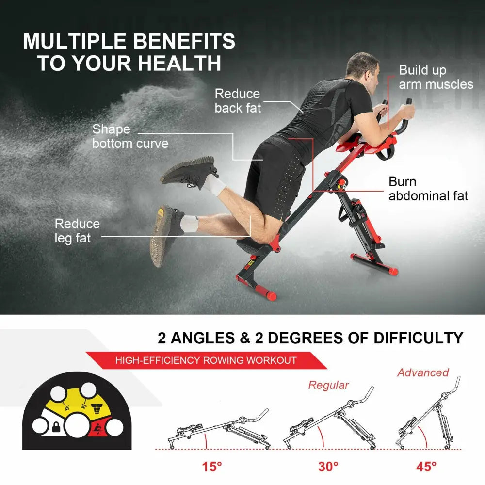 4-in-1 Folding Rowing Machine with Control Panel for Home Gym - Red - Rowing Machines