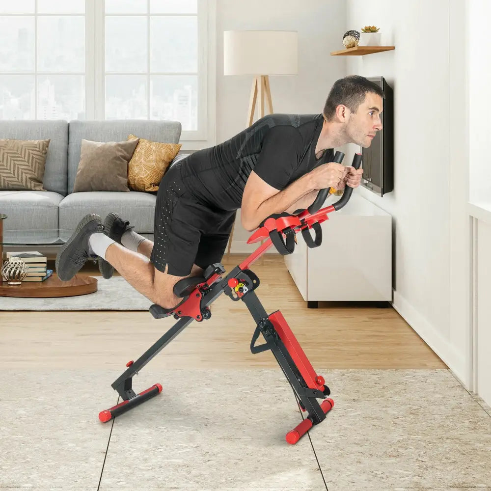 4-in-1 Folding Rowing Machine with Control Panel for Home Gym - Red - Rowing Machines