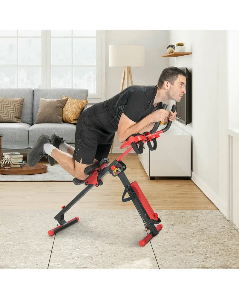 4-in-1 Folding Rowing Machine with Control Panel for Home Gym - Red - Rowing Machines