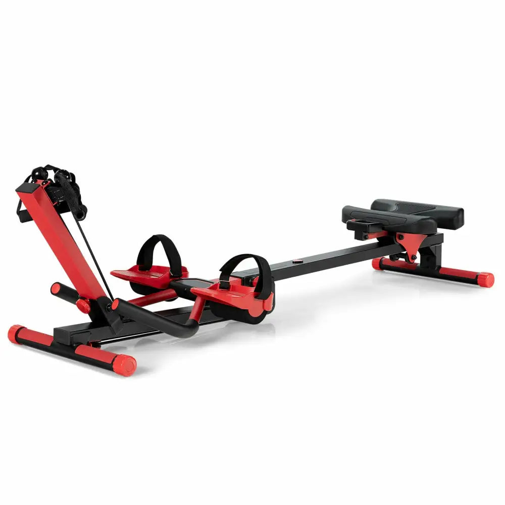 4-in-1 Folding Rowing Machine with Control Panel for Home Gym - Red - Rowing Machines