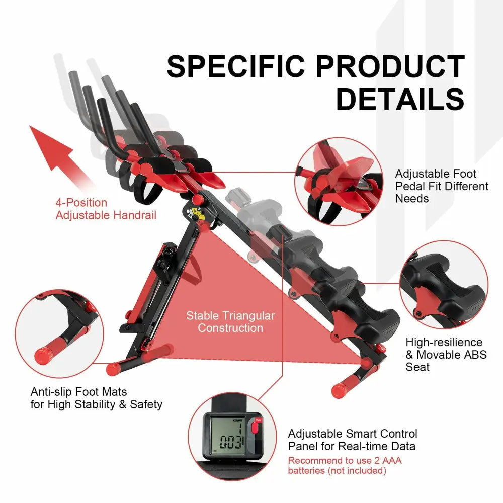 4-in-1 Folding Rowing Machine with Control Panel for Home Gym - Red - Rowing Machines