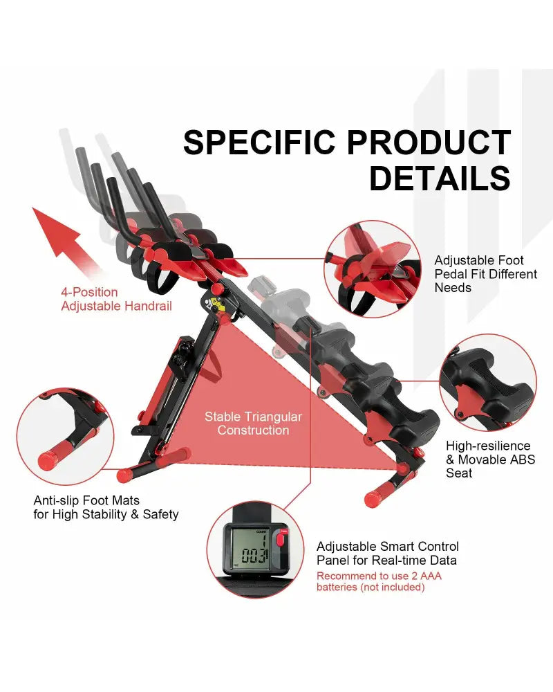 4-in-1 Folding Rowing Machine with Control Panel for Home Gym - Red - Rowing Machines