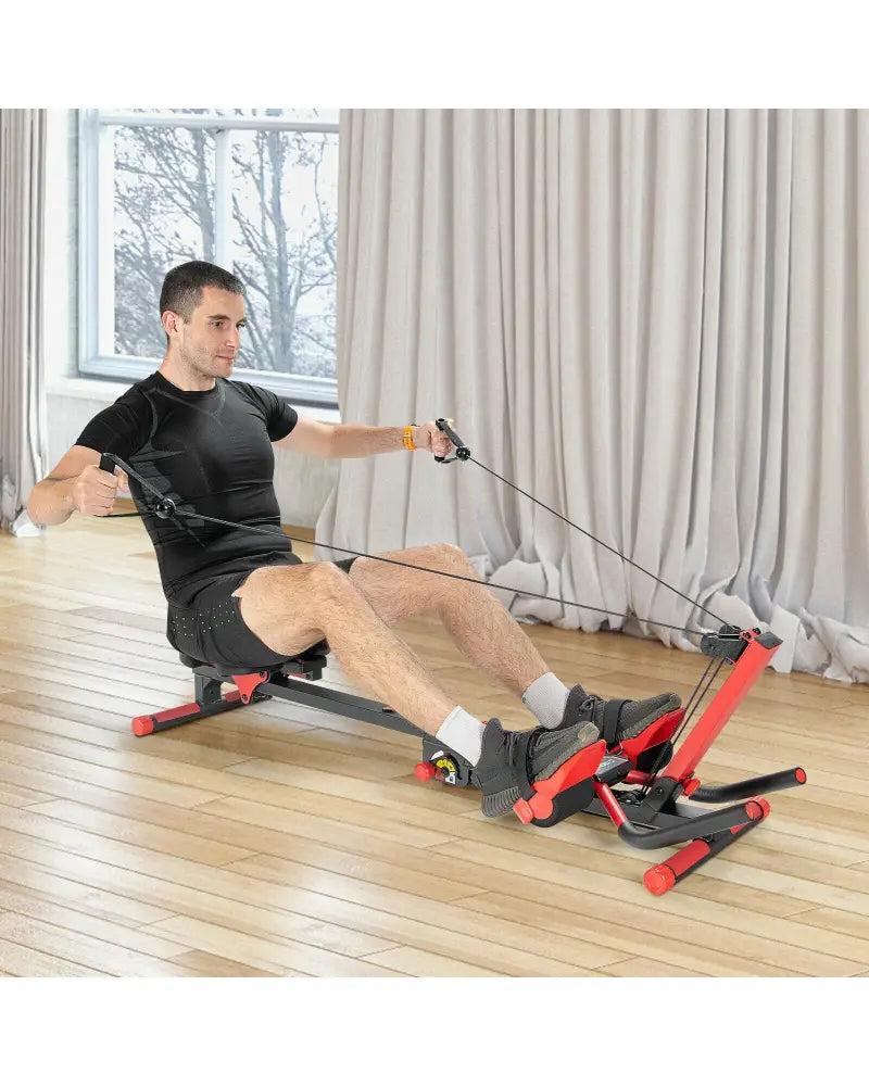 4-in-1 Folding Rowing Machine with Control Panel for Home Gym - Red - Rowing Machines