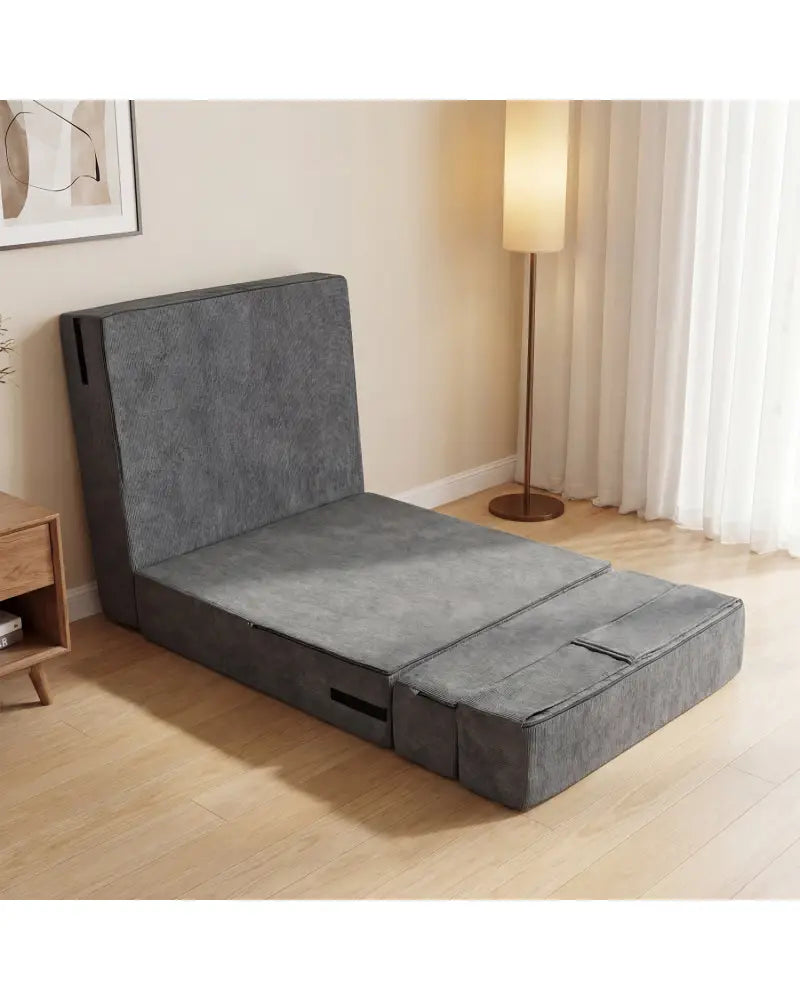 4-in-1 Folding Sofa Bed with Corduroy Cover and Smooth Zipper for Living Room-Gray - Gray - Sofas & Loveseats