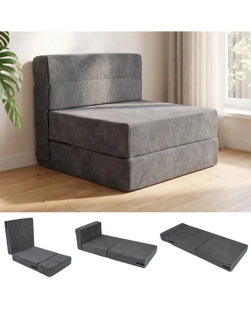 4-in-1 Folding Sofa Bed with Corduroy Cover and Smooth Zipper for Living Room-Gray - Gray - Sofas & Loveseats
