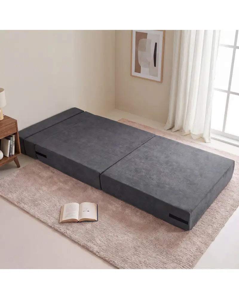 4-in-1 Folding Sofa Bed with Corduroy Cover and Smooth Zipper for Living Room-Gray - Gray - Sofas & Loveseats