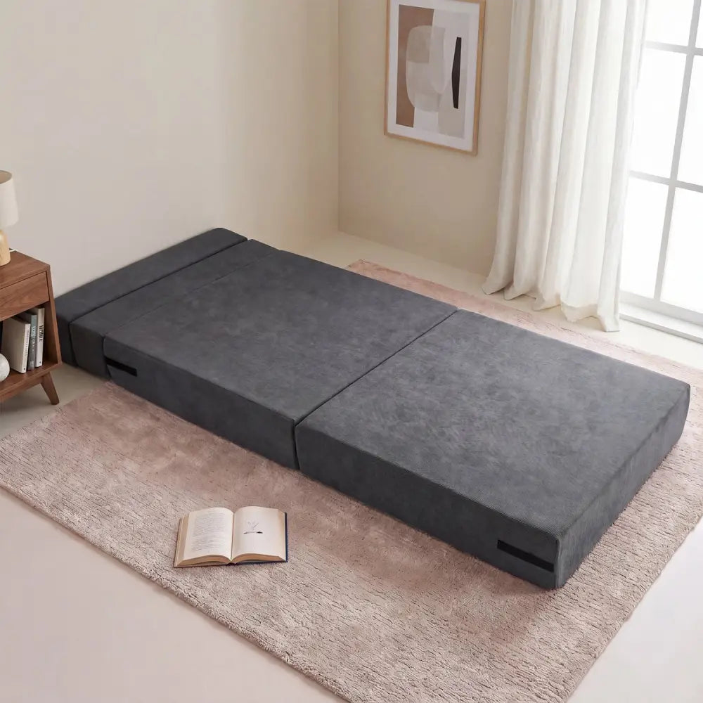 4-in-1 Folding Sofa Bed with Corduroy Cover and Smooth Zipper for Living Room-Gray - Gray - Sofas & Loveseats
