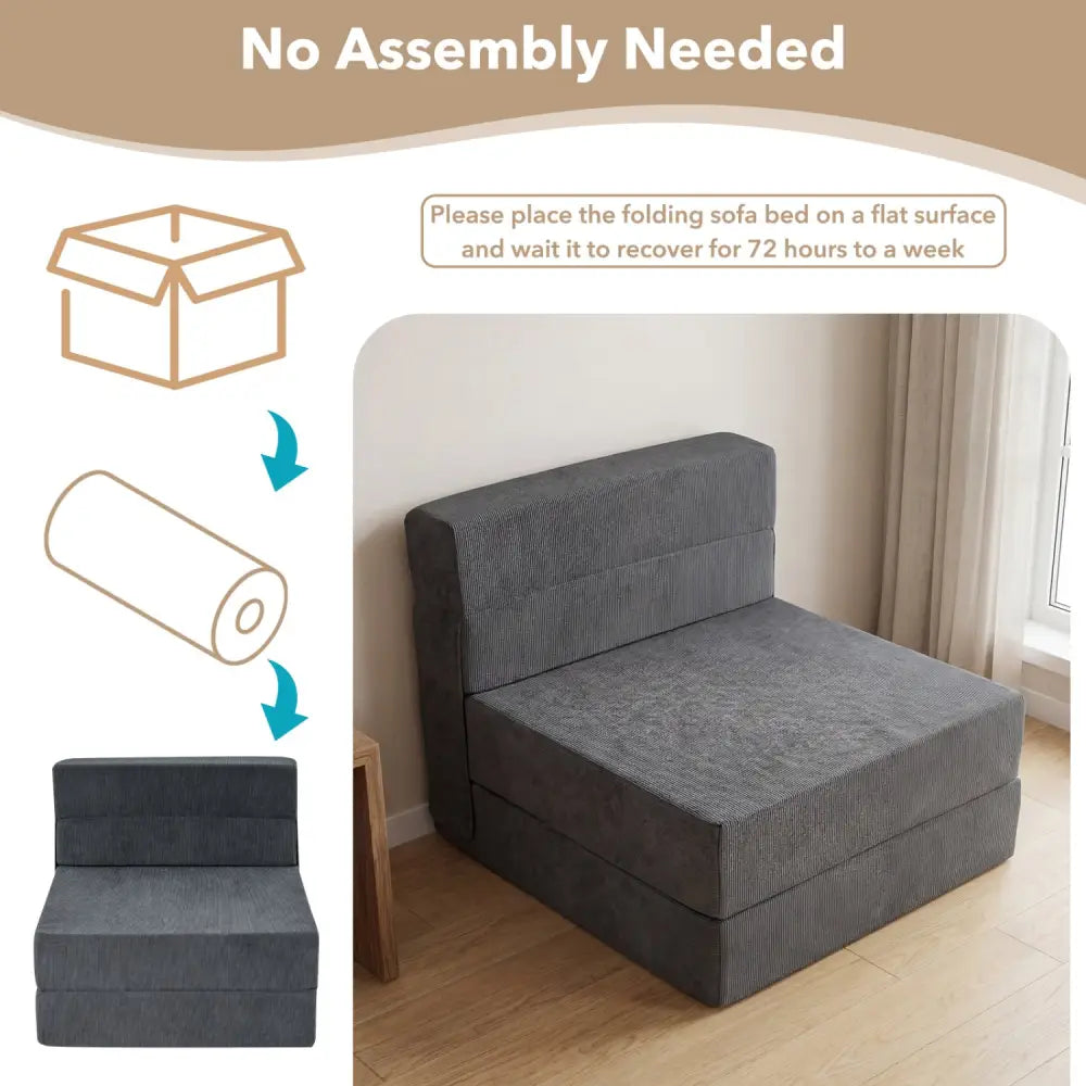 4-in-1 Folding Sofa Bed with Corduroy Cover and Smooth Zipper for Living Room-Gray - Gray - Sofas & Loveseats