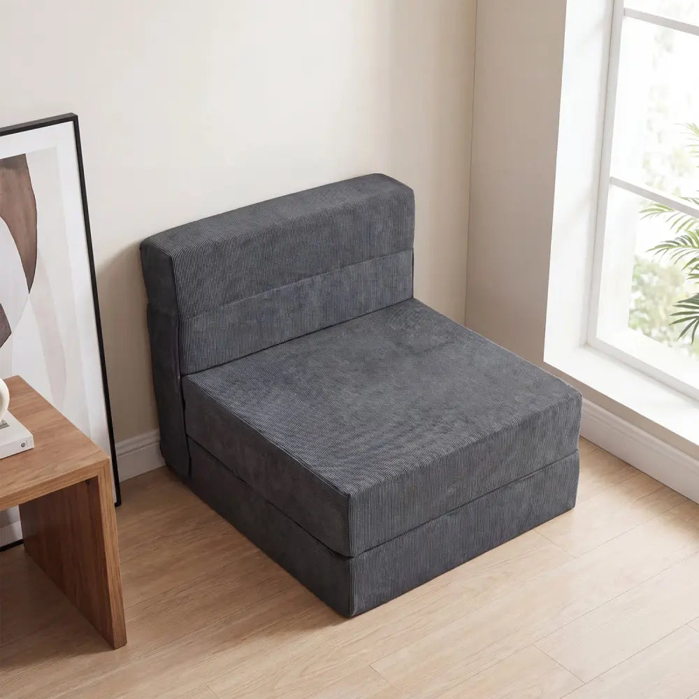 4-in-1 Folding Sofa Bed with Corduroy Cover and Smooth Zipper for Living Room-Gray - Gray - Sofas & Loveseats