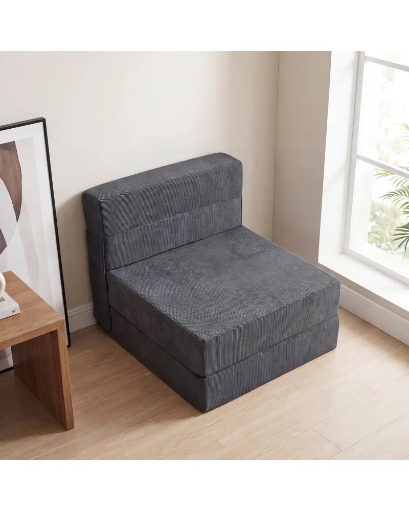 4-in-1 Folding Sofa Bed with Corduroy Cover and Smooth Zipper for Living Room-Gray - Gray - Sofas & Loveseats