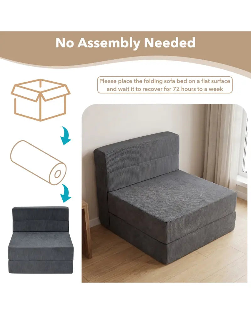 4-in-1 Folding Sofa Bed with Corduroy Cover and Smooth Zipper for Living Room-Gray - Gray - Sofas & Loveseats