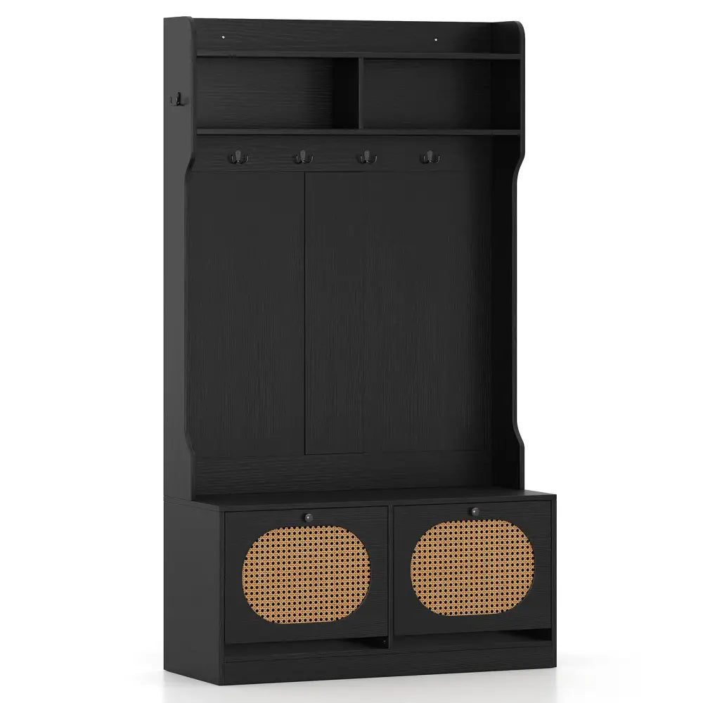 4-In-1 Hall Tree with Coat Rack and Flip Drawers for Entryway Mudroom-Black - Black - Coat Racks & Hall Trees