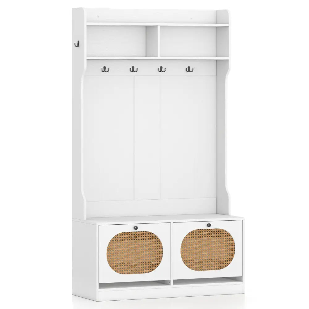 4-In-1 Hall Tree with Coat Rack and Flip Drawers for Entryway Mudroom-White - White - Coat Racks & Hall Trees